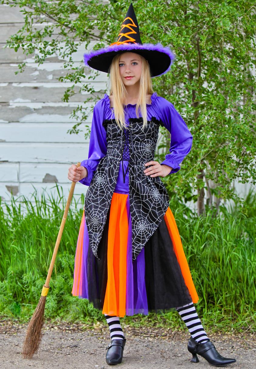 Blonde Witch wearing Black and White Opaque Pantyhose and Coloured Short Dress